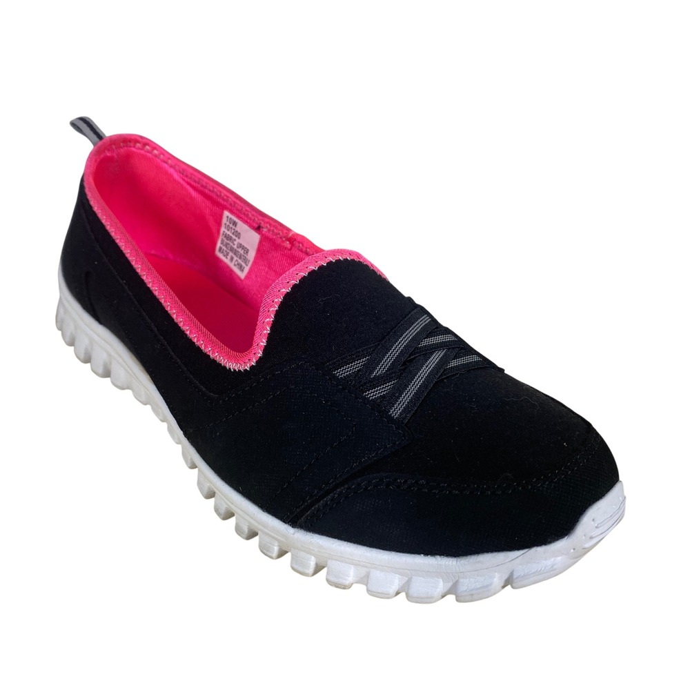 Catherines Womens Black Pink Slip On Sneakers Wide Size 10W